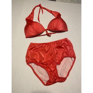 Venus Bikini PinUp Style Top DD High Waisted Bottom Size 18 Coral Color